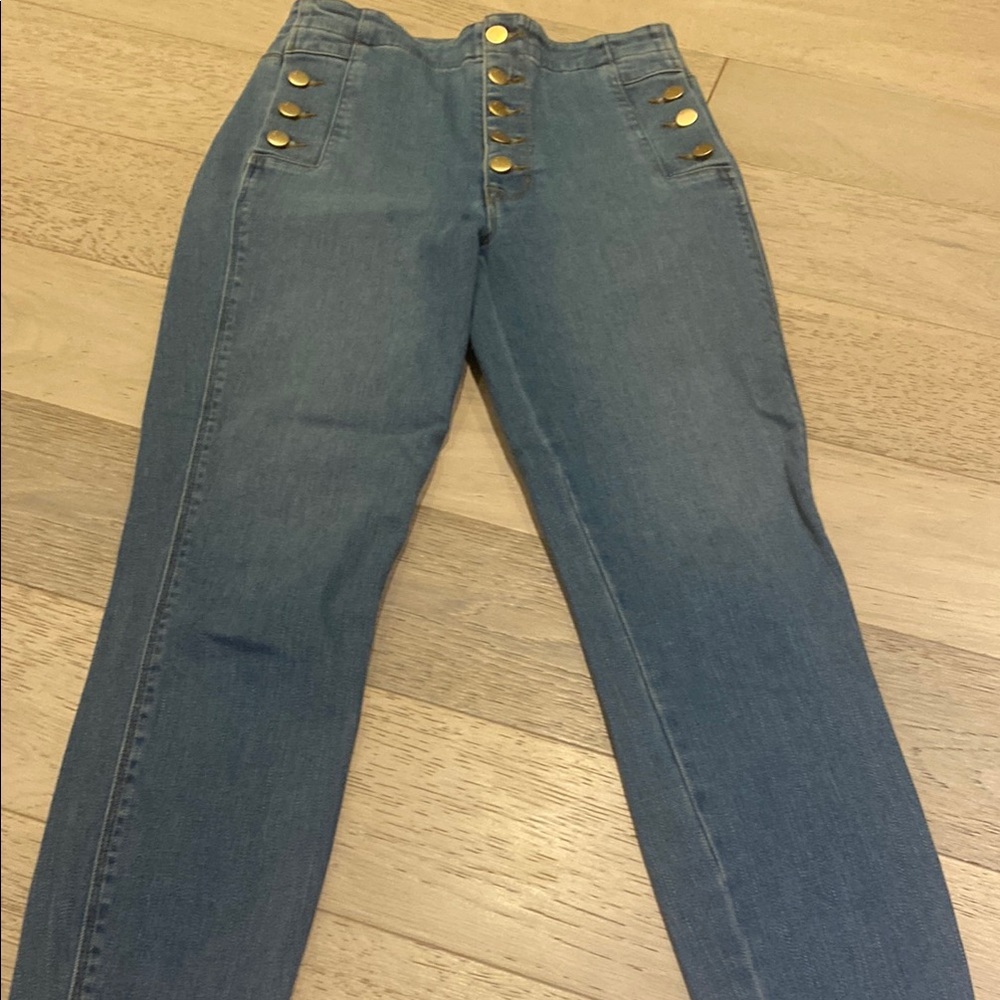 J Brand High Rise Denim Jeans with Gold Accents